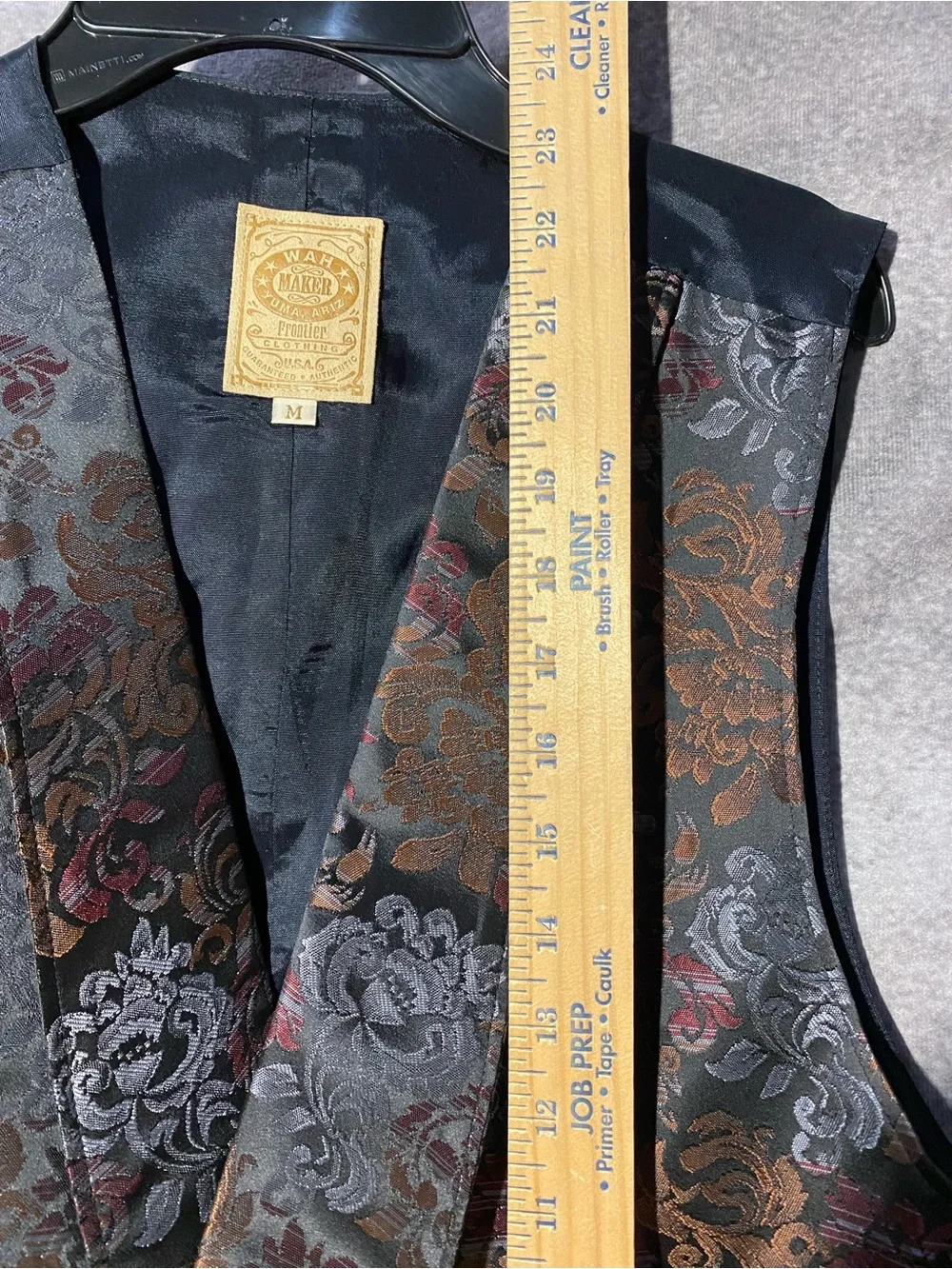 Wah Maker Frontier Brocade Tapestry Western Vest Men's M Floral USA Made
